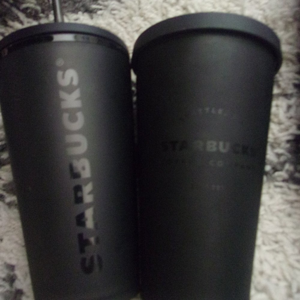 Lot of 2 Starbucks Black 16 oz tumblers